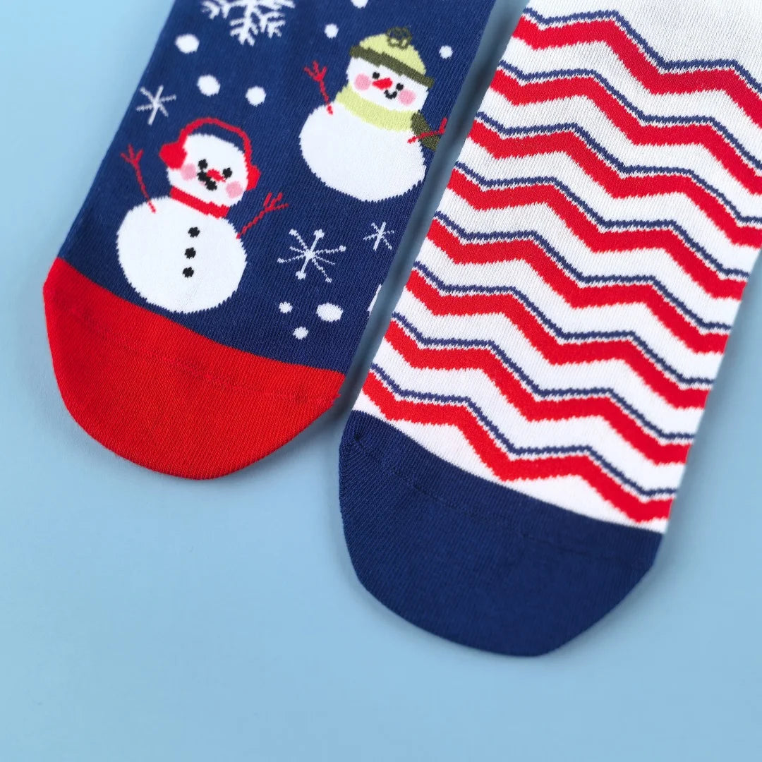 Cotton Blend Snowman Pattern Mid Calf Socks