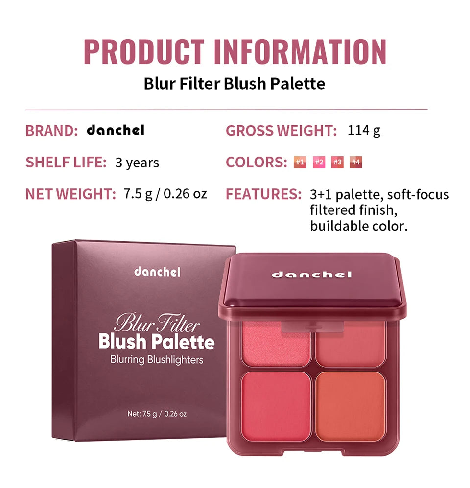 4 Color Matte Powder Blush Palette with Makeup Brush - 16