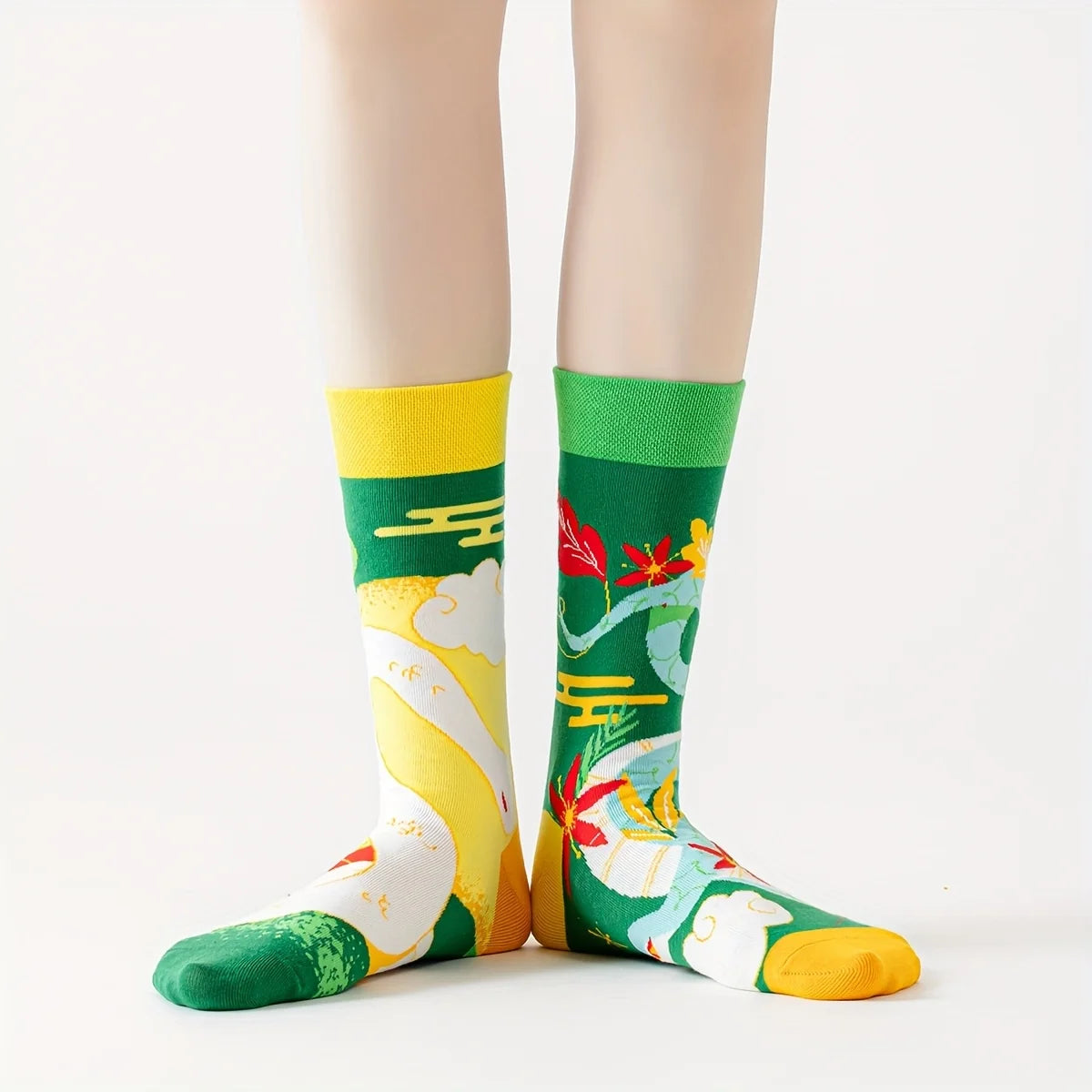 Cotton Blend Mid Calf Art Print Casual Socks