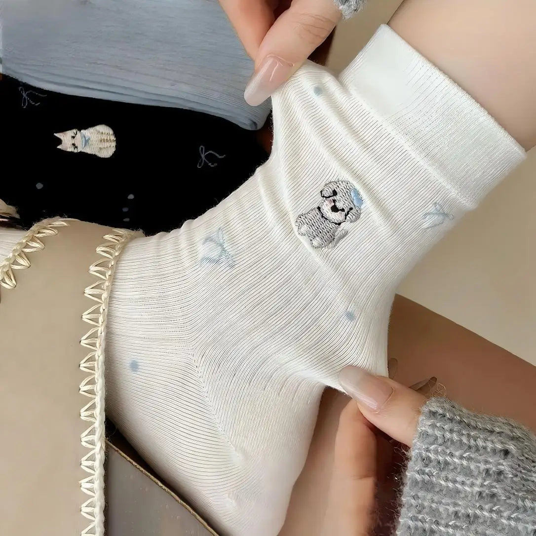 Polyester Elastane Cartoon Crew Socks Five Pair Set