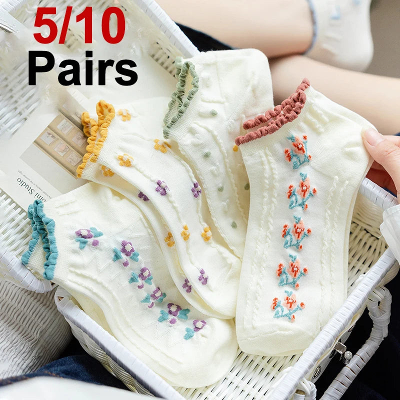 Floral Polyester Elastane Low Cut Socks