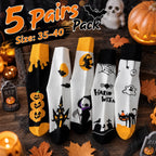 Polyester Elastane Halloween Patterned Mid Calf Socks 5 Pack