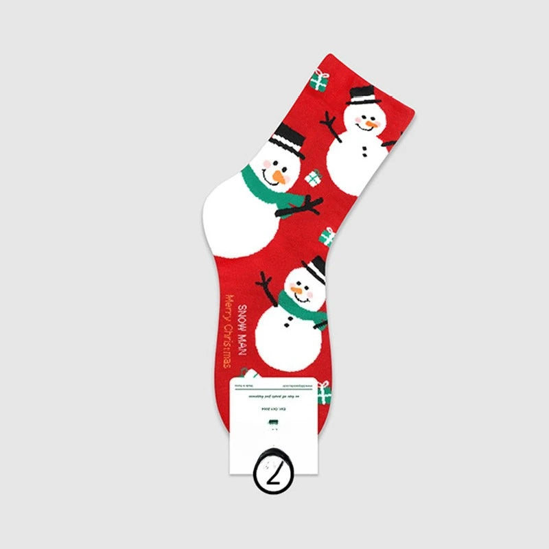 Cotton Christmas Pattern Mid Tube Socks