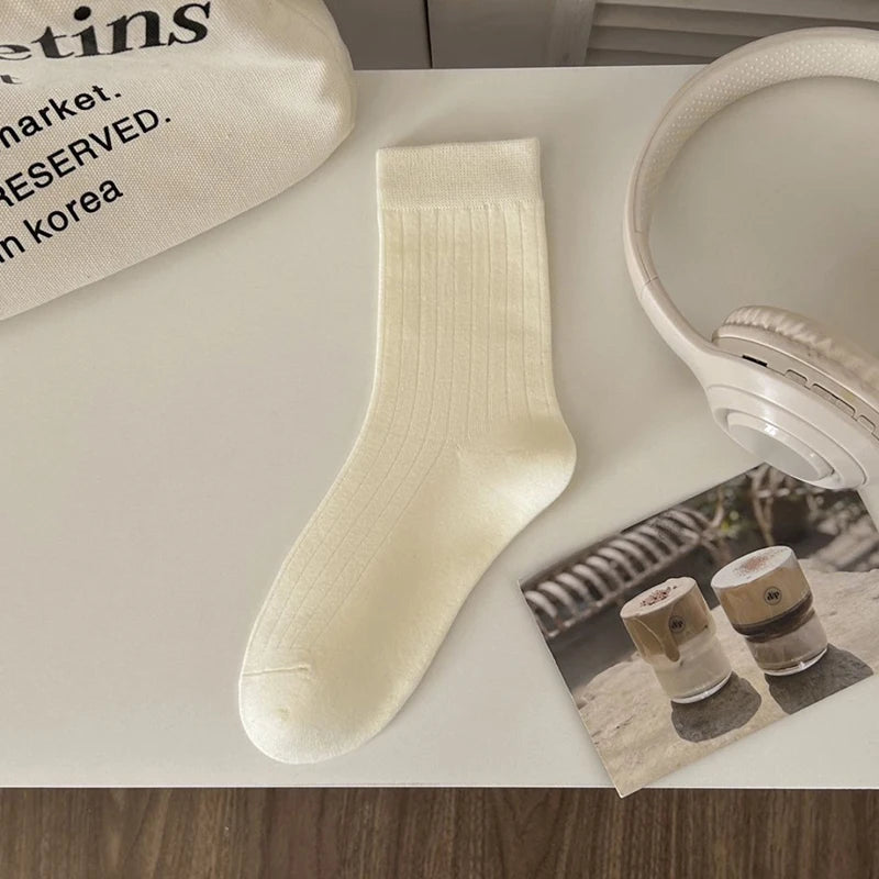 Polyester Elastane Casual Mid Tube Socks For Women