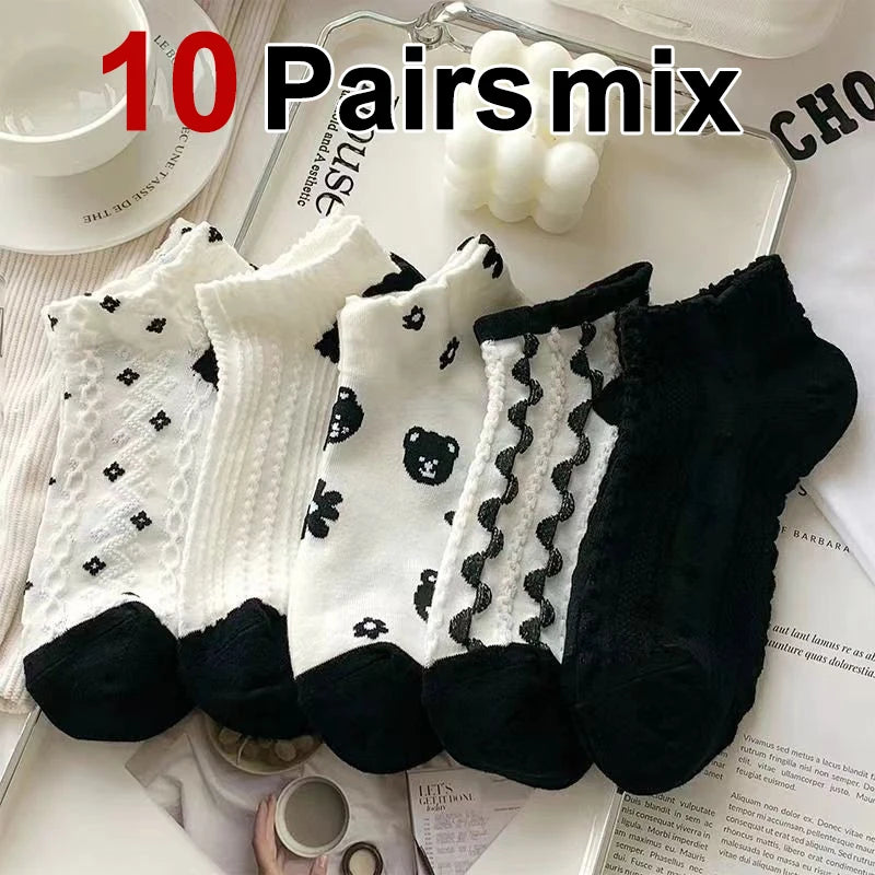 Polyester Elastane Cartoon Floral Print Low Cut Casual Socks