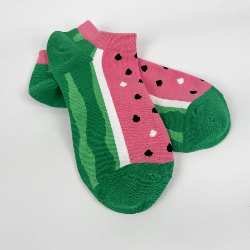 Cotton Blend Watermelon Print Low Cut Ankle Socks