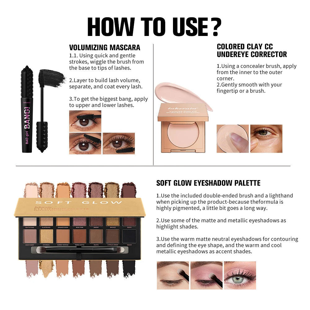 3 Piece Clay Corrector Eyeshadow And Volumizing Mascara Makeup Set