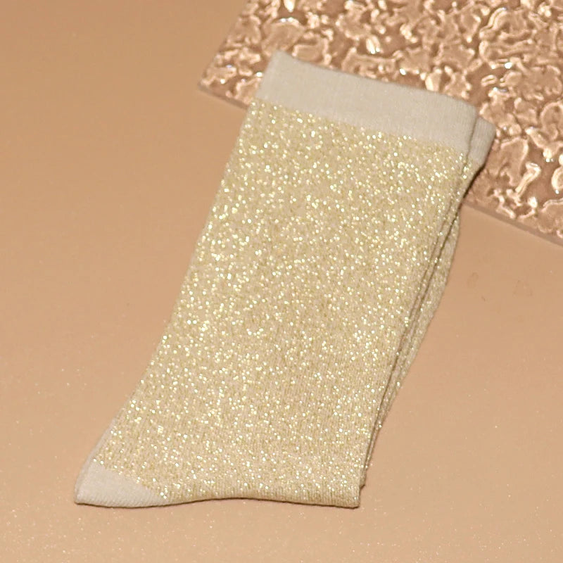 Cotton Blend Glitter Knit Women Casual Crew Socks