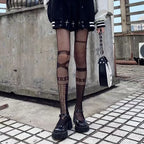 Nylon Cross Print Gothic Lolita Fishnet Tights