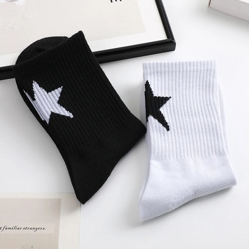 Cotton Star Pattern Mid Tube Socks - 12