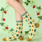 Polyester Elastane Strawberry Pattern Mid Calf Socks