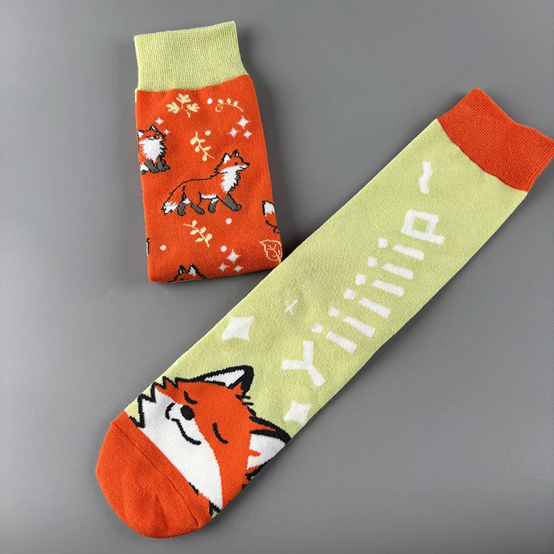 Cotton Blend Fox Pattern Casual Socks - 2