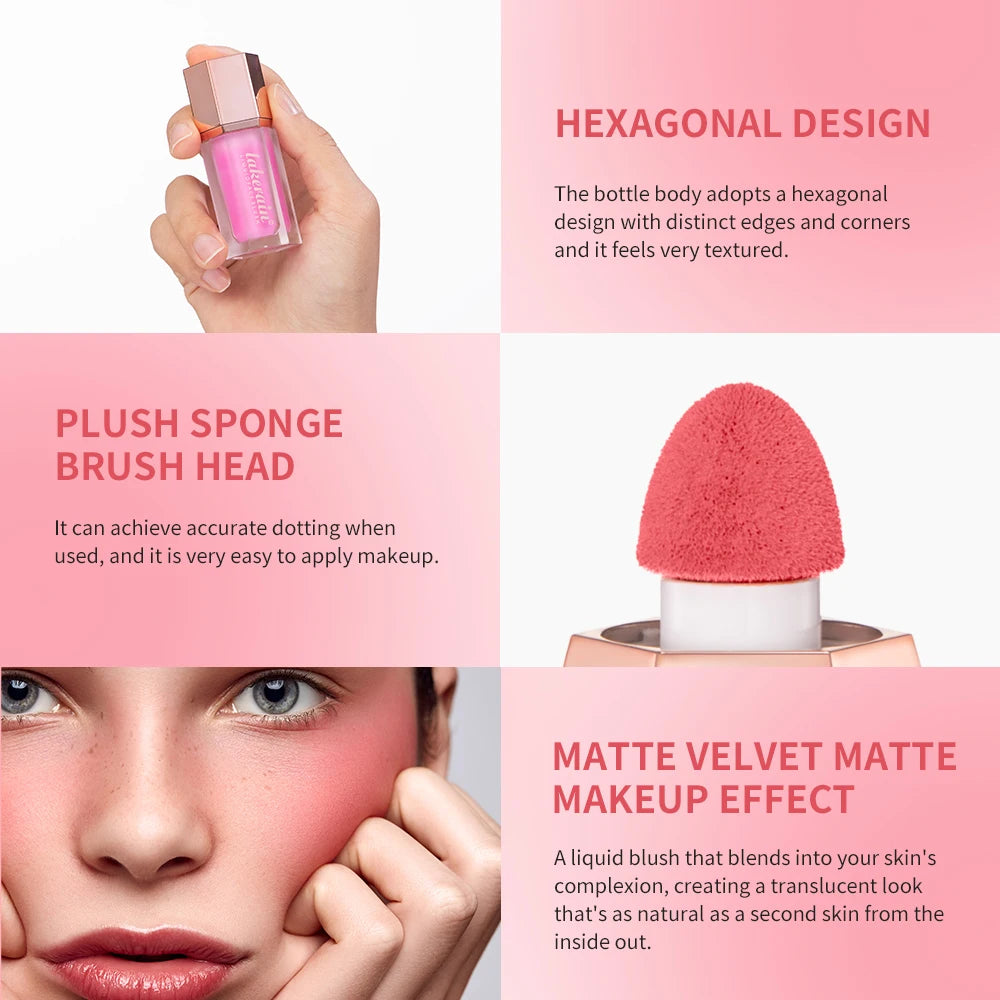 Waterproof Velvet Matte Liquid Blush with Mushroom Applicator