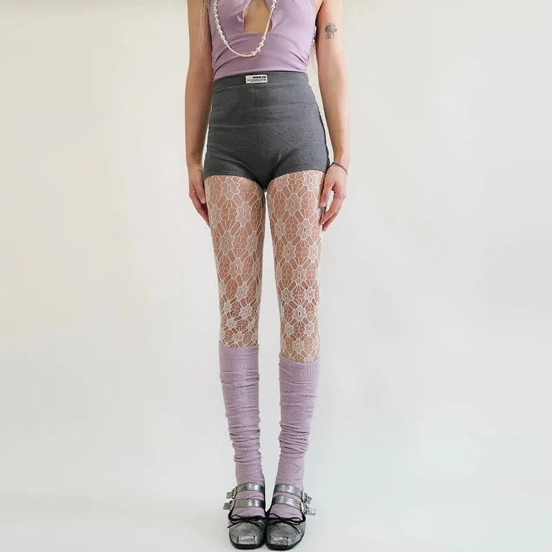 Floral Pattern Nylon Lace Pantyhose