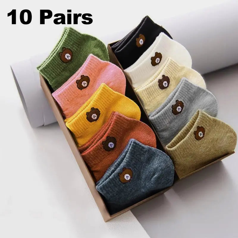 Polyester Low Tube Socks Bear Pattern 10 Pairs - 1