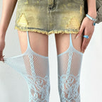 Floral Pattern Fishnet Garter Pantyhose
