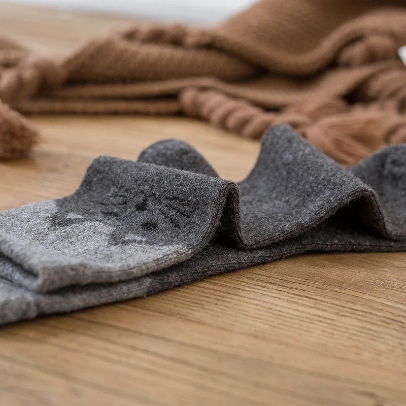 Wool Blend Cat Print Winter Socks Five Pairs