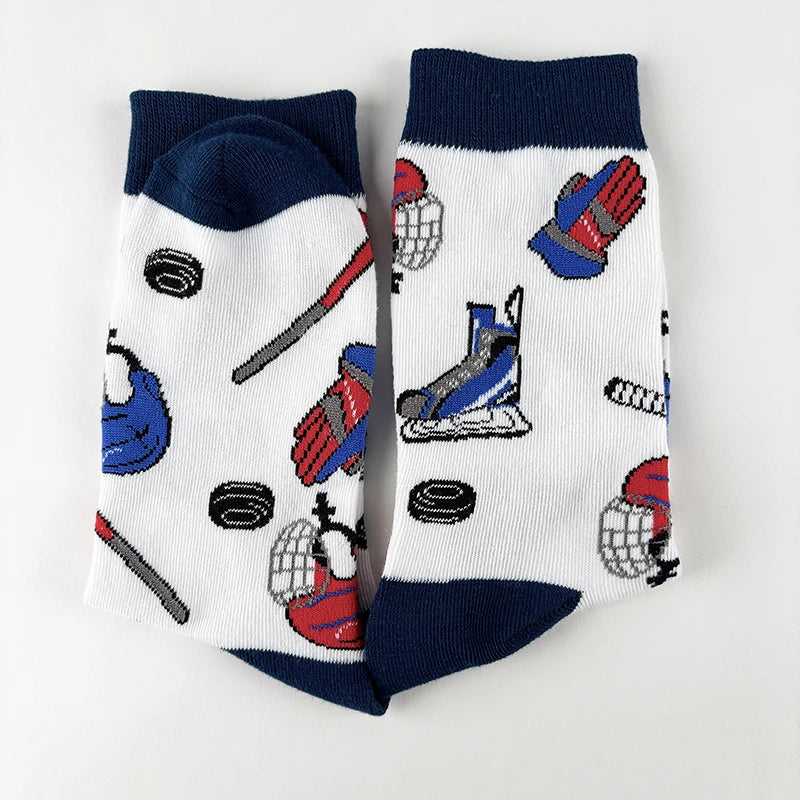 Polyester Blend Ice Hockey Pattern Mid Calf Socks