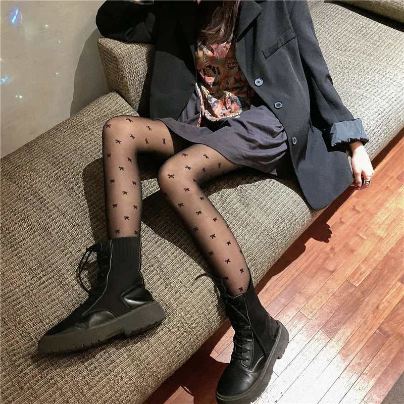 Polyester Polka Dot Tights Skin Effect Thermal Stockings