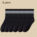 Polyester Mid Tube Casual Striped Women Socks 6 Pairs