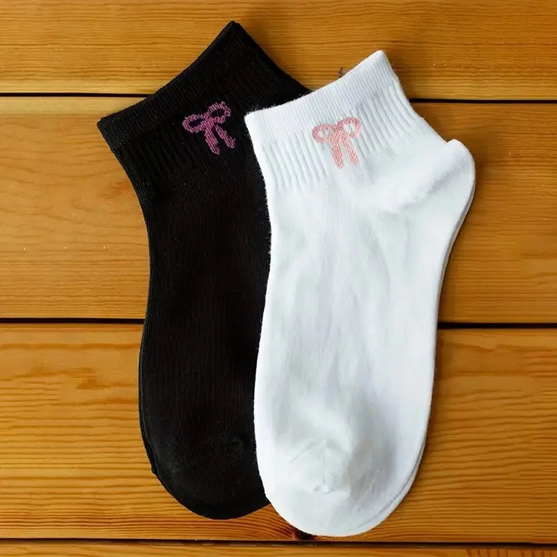 Polyester Elastane Bow Print Mid Tube Casual Socks