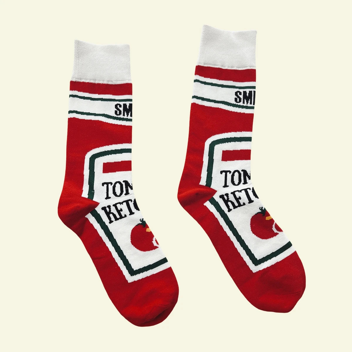 Cotton Blend Tomato Ketchup Print Crew Socks