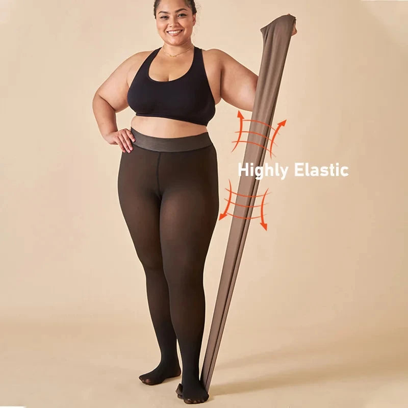 Fleece Lined Translucent Elastic Thermal Tights