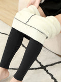 Polyester Lamb Fleece Thermal Leggings High Waist Winter Tights