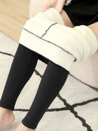 Polyester Lamb Fleece Thermal Leggings High Waist Winter Tights