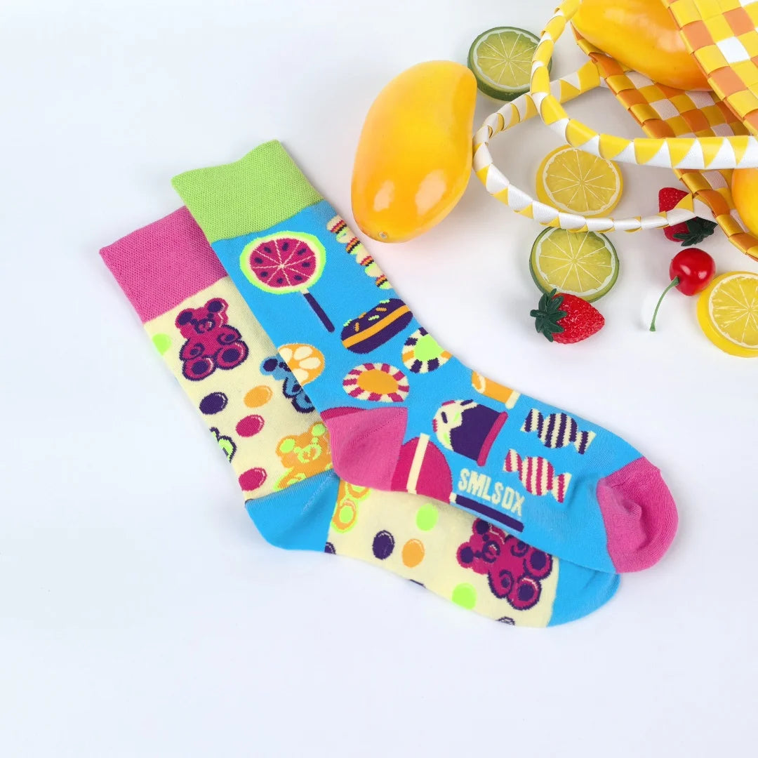 Cotton Blend Cartoon Bear and Sweets Pattern Casual Mid Tube Socks