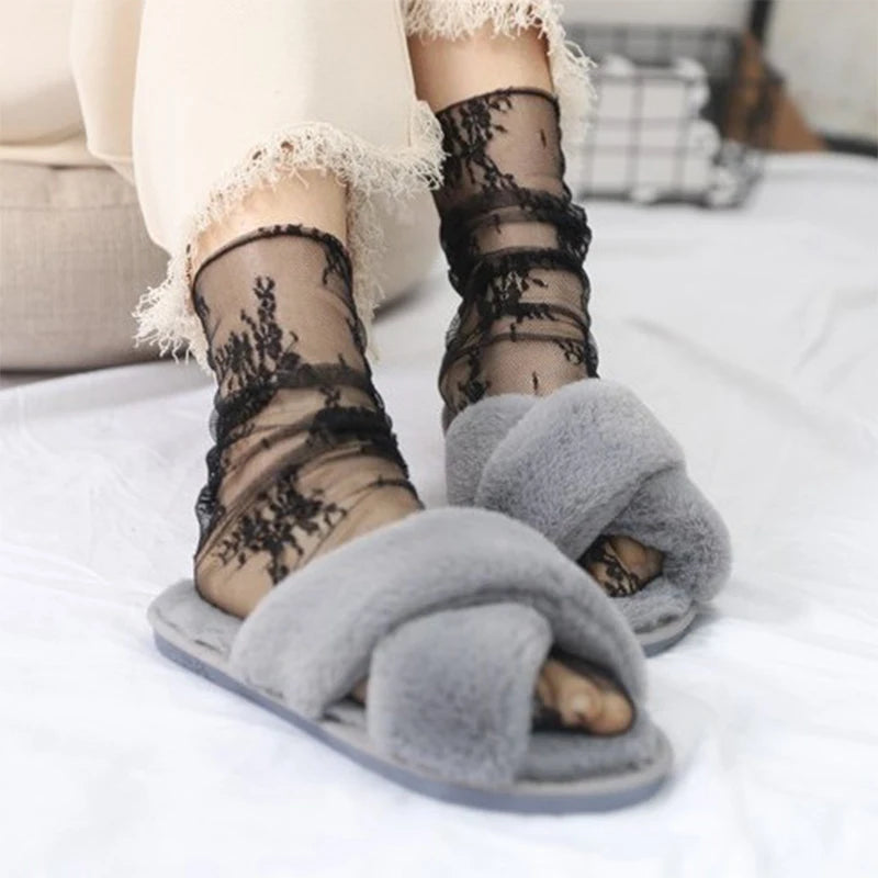 Floral Lace Sheer Mesh Ankle Socks - 3