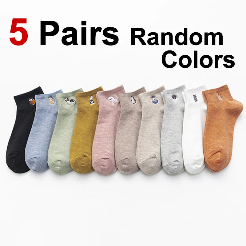 Cotton Embroidered Cartoon Low Tube Socks - 12