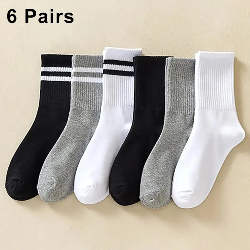Polyester Spandex Mid Tube Socks 6 Pair Set