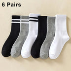 Polyester Spandex Mid Tube Socks 6 Pair Set