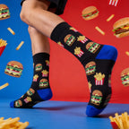 Polyester Elastane French Fry Burger Pattern Crew Socks