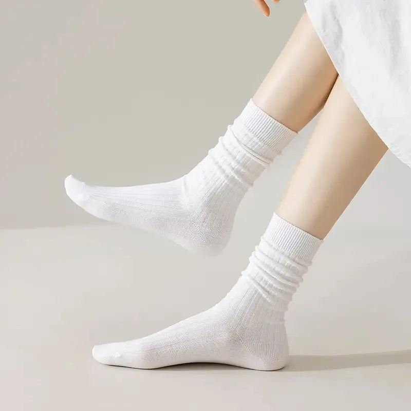 Cotton Blend Ribbed Crew Socks for Women