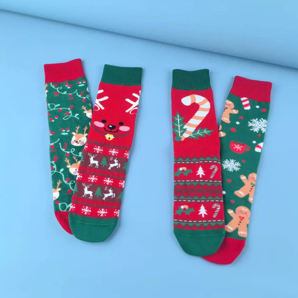Cotton Blend Christmas Pattern Socks for Women