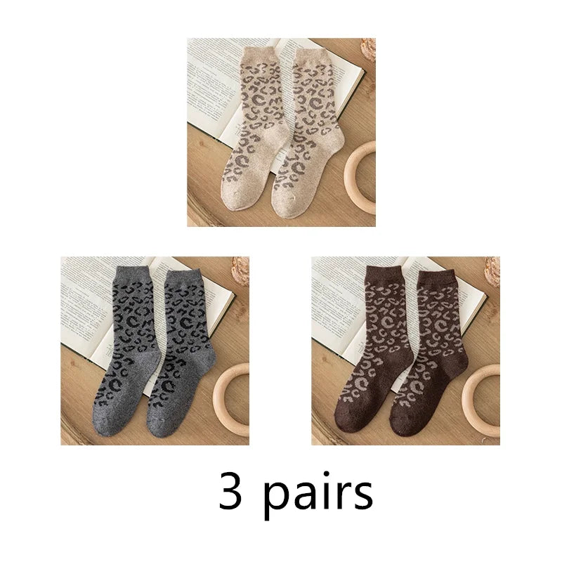 Leopard Print Wool Mid Calf Socks - 25