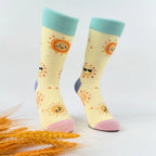 Cotton Blend Cartoon Sun Print Mid Calf Crew Socks