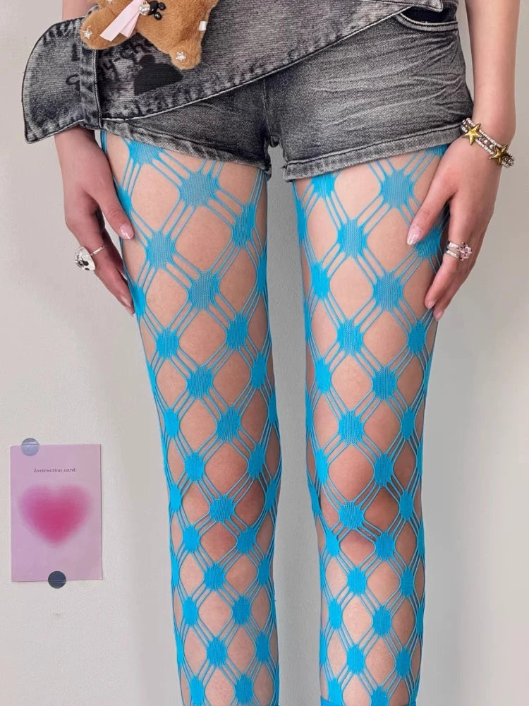 Nylon Elastane Geometric Pattern Fishnet Tights - 1