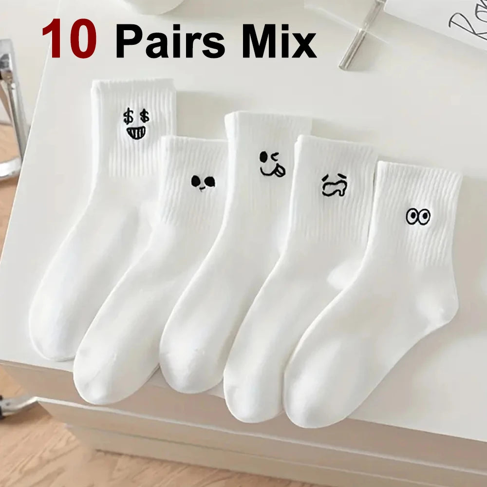Polyester Blend Cartoon Expression Mid Tube Socks