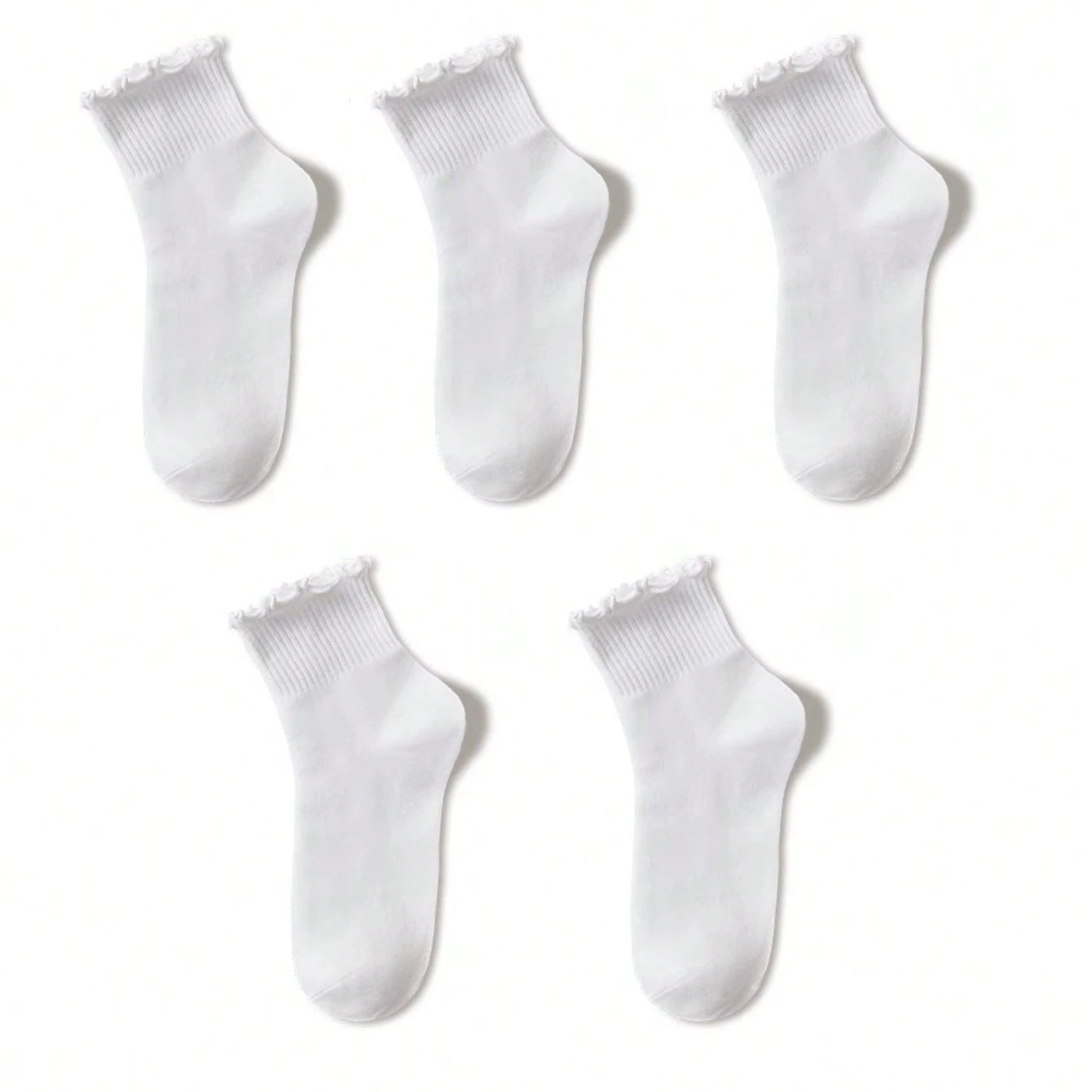 Polyester Elastane Ruffle Trim Mid Tube Crew Socks - 8