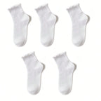 Polyester Elastane Ruffle Trim Mid Tube Crew Socks