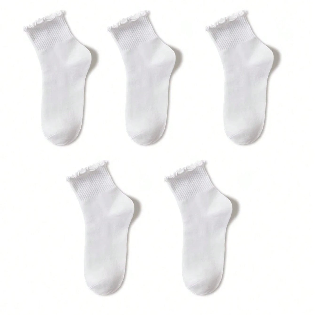 Polyester Elastane Ruffle Trim Mid Tube Crew Socks