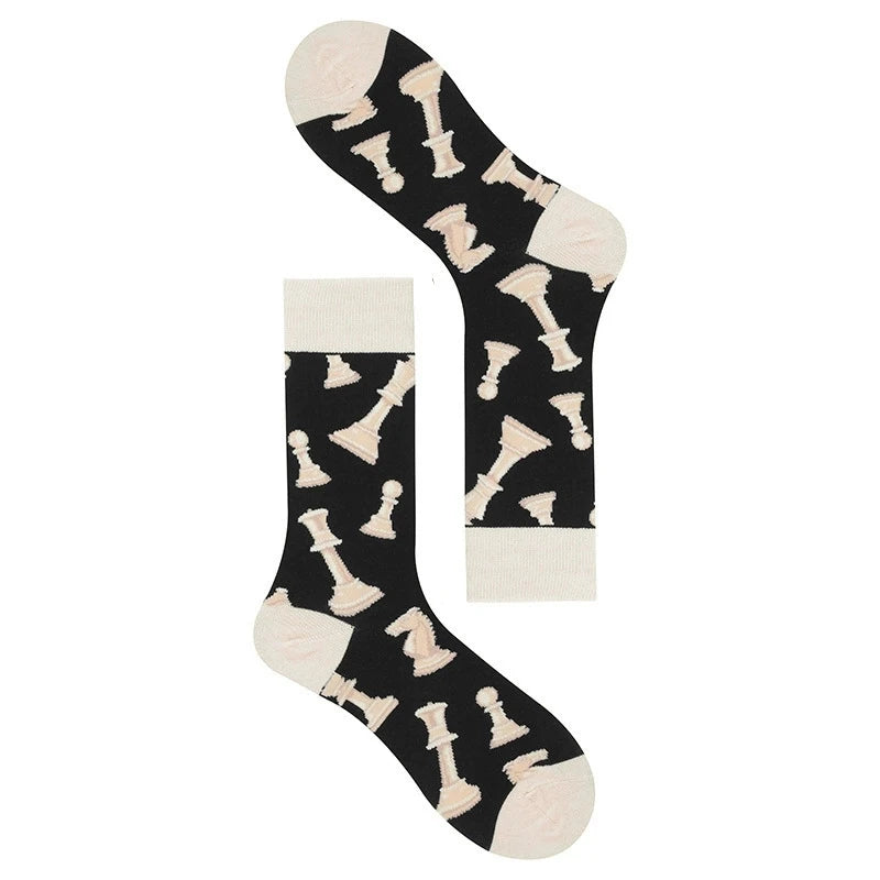 Unisex Polyester Elastane Chess Pattern Crew Socks - 7