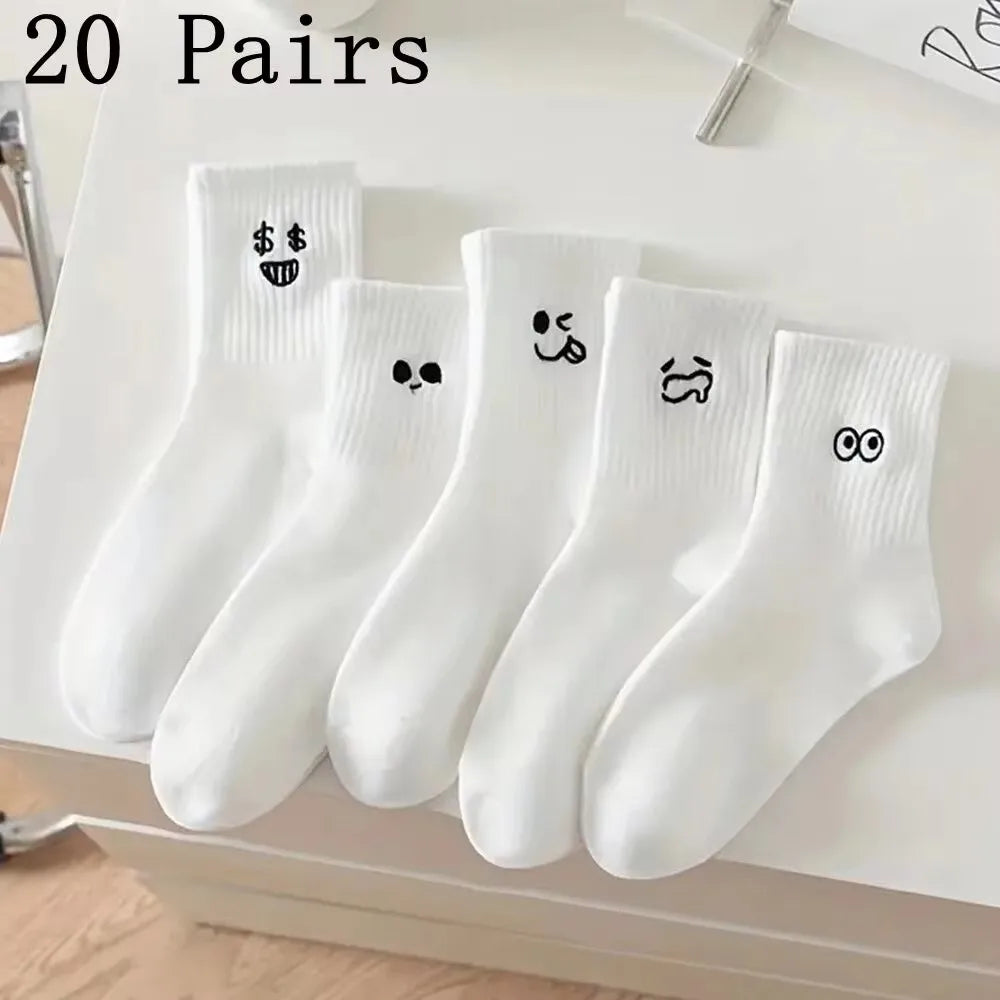 Polyester Blend Cartoon Expression Mid Tube Casual Socks