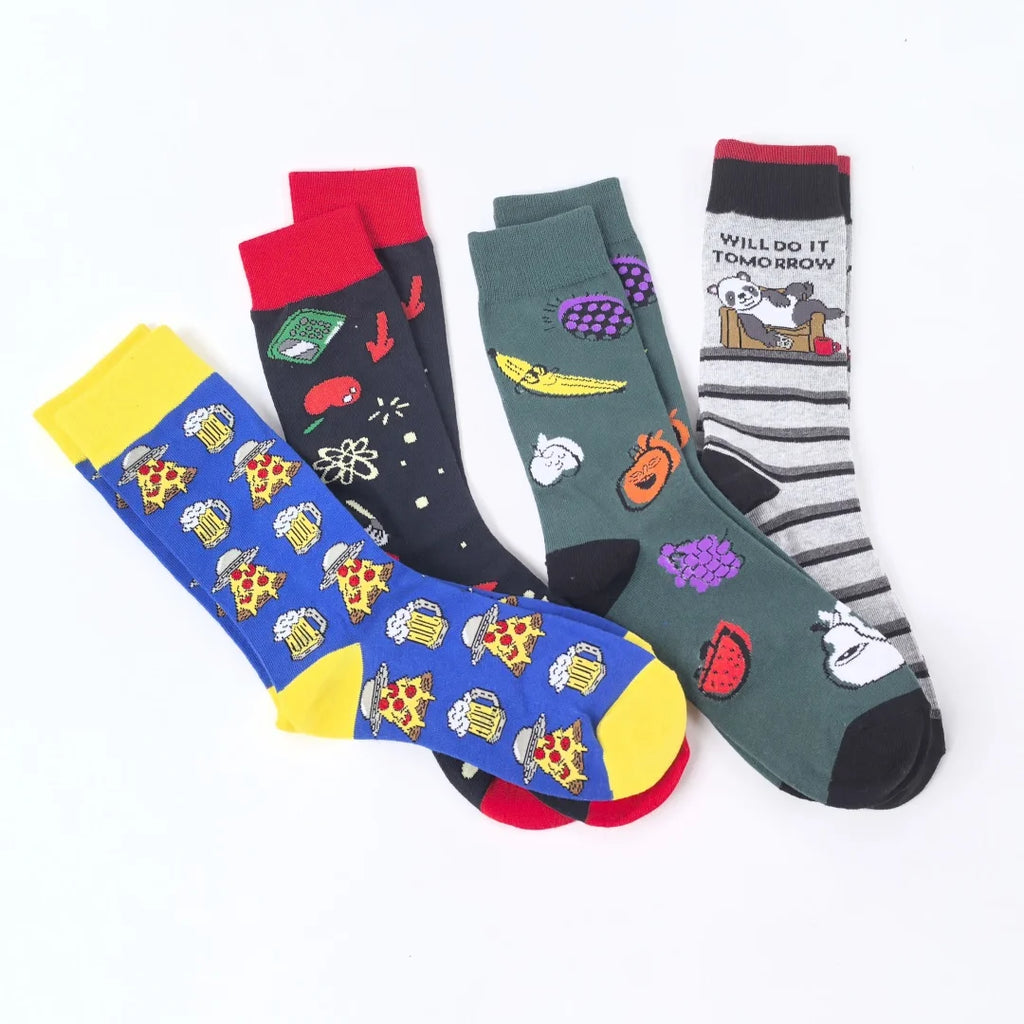 Polyester Elastane Printed Crew Socks for Men
