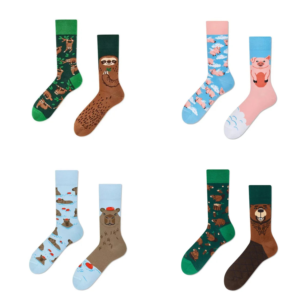 Cotton Blend Cartoon Animal Crew Socks - 1