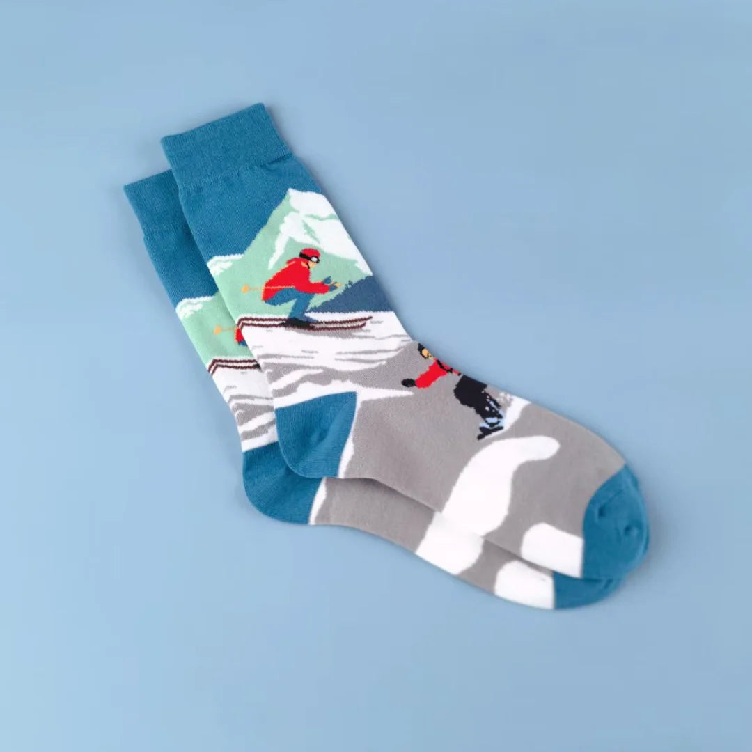 Polyester Elastane Blend Mid Calf Skiing Pattern Socks