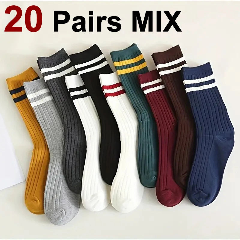 Striped Polyester Blend Mid Tube Casual Socks for Women